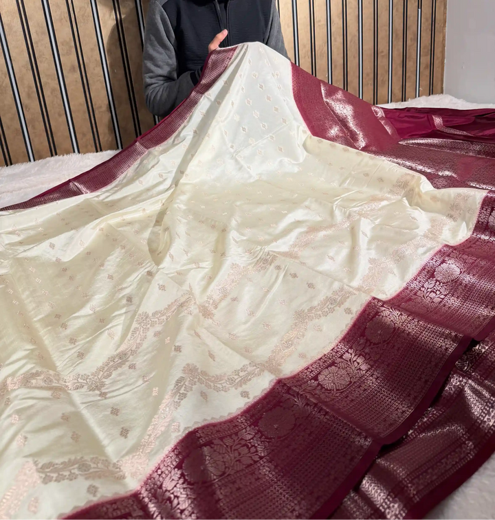 Light Cream Raw Chinia Silk Intricate Banarasi Saree
