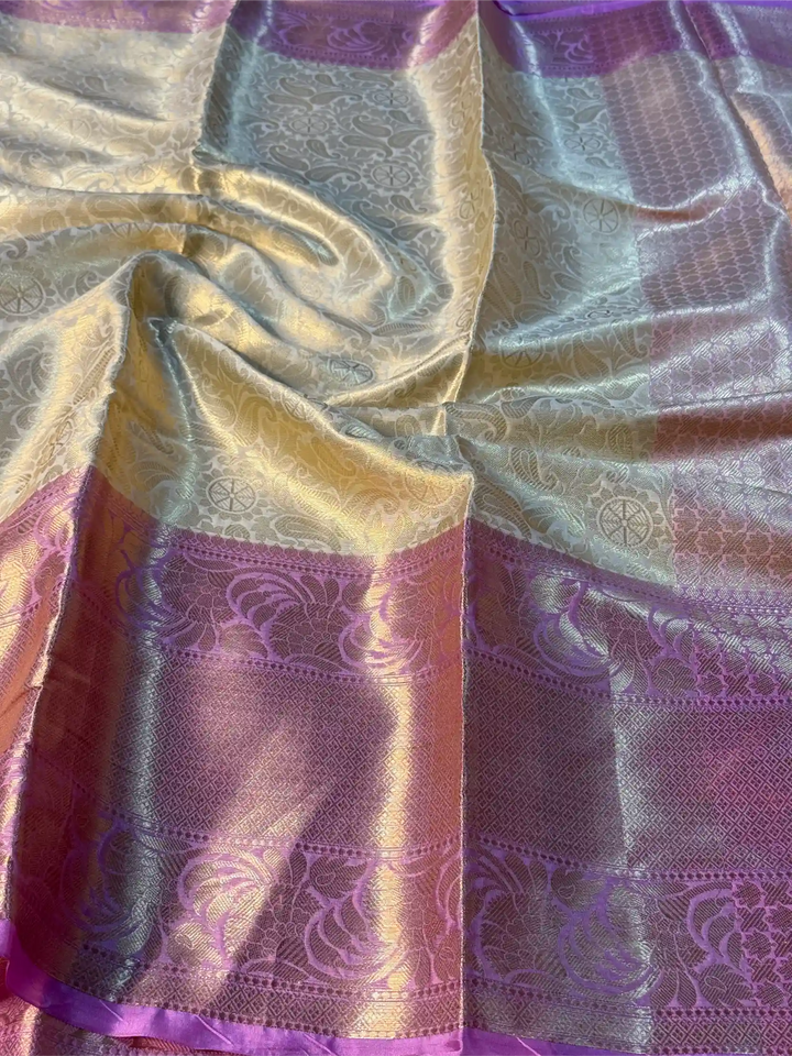 Light Cream Softsilk Kanjivaram Embossed Weave Banarasi Saree