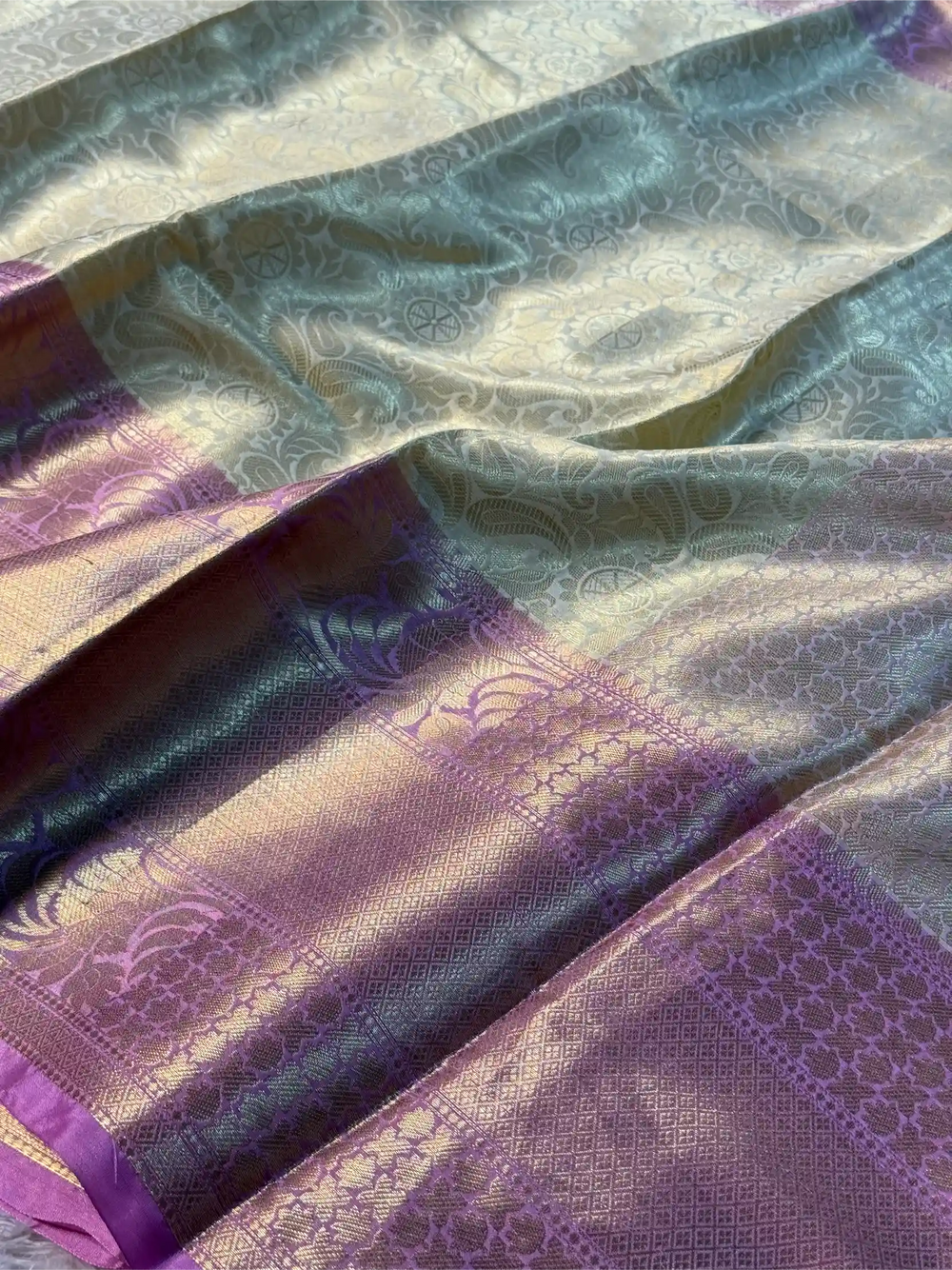 Light Cream Softsilk Kanjivaram Embossed Weave Banarasi Saree