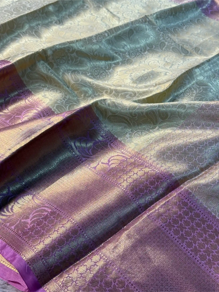 Light Cream Softsilk Kanjivaram Embossed Weave Banarasi Saree