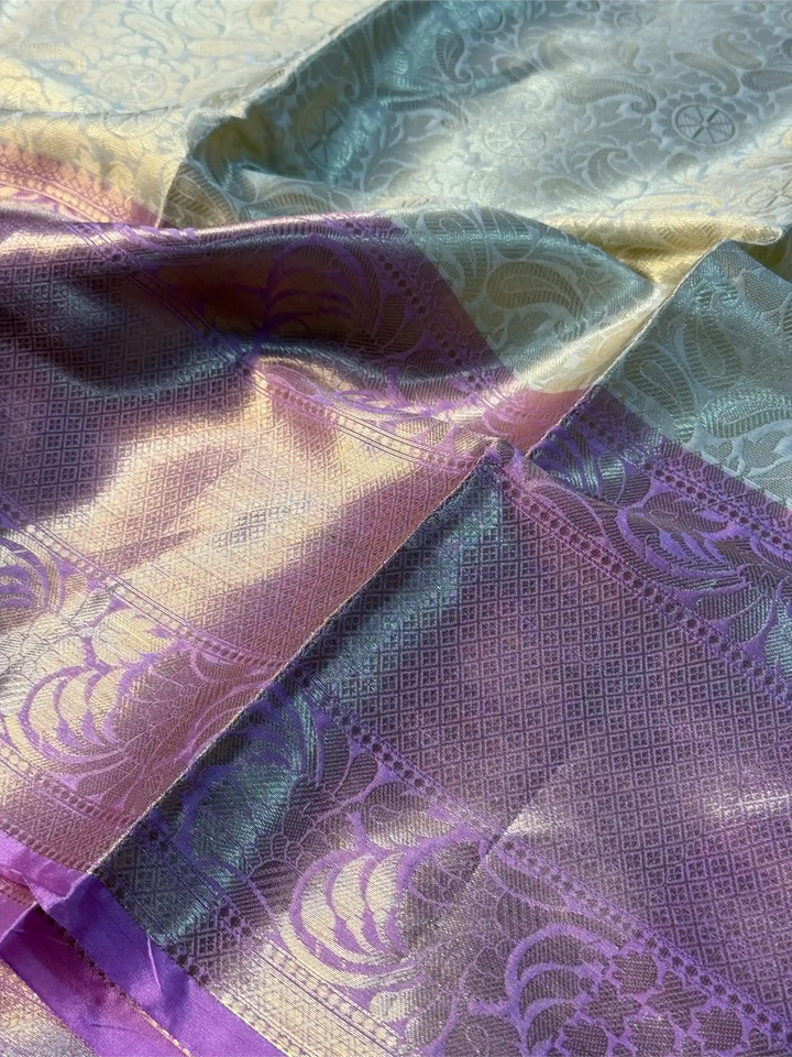 Light Cream Softsilk Kanjivaram Embossed Weave Banarasi Saree