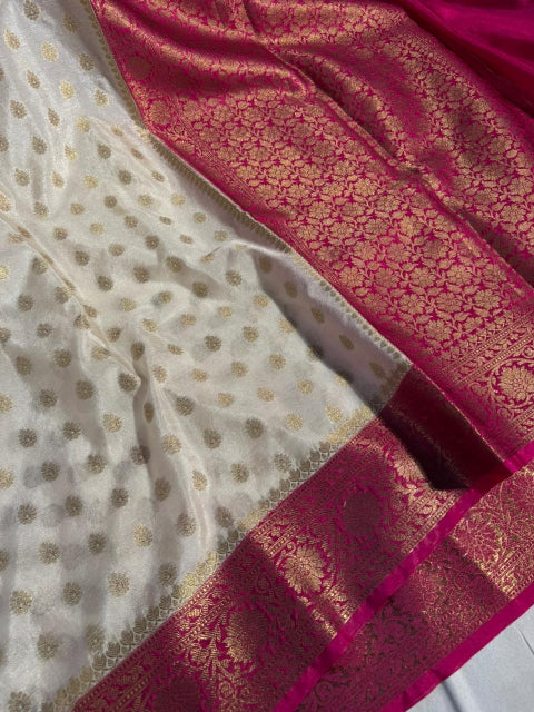 Light Creame Warm Silk Khaddi Buti Banarasi Saree