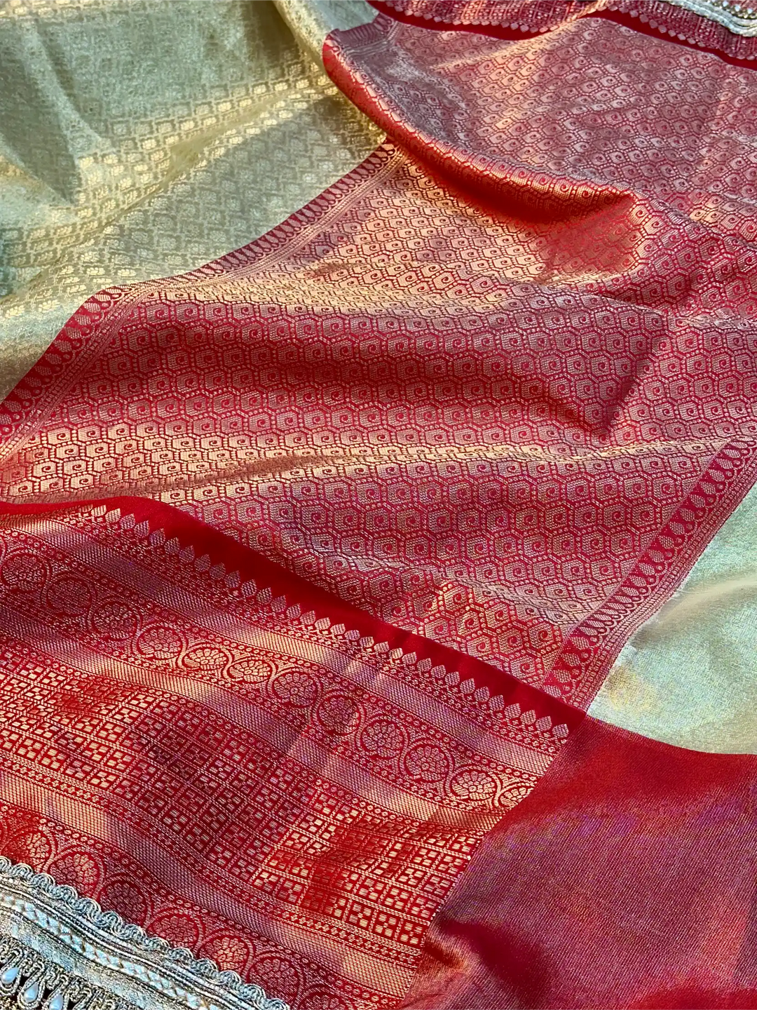 Light Gold Bridal Kanjivaram Tissue Silk Brocade Designer Banarasi Saree