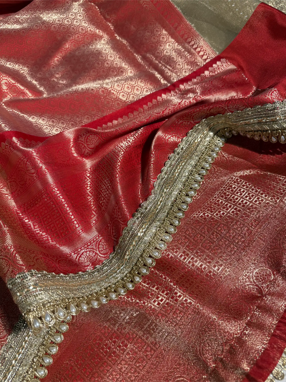 Light Gold Bridal Kanjivaram Tissue Silk Brocade Designer Banarasi Saree