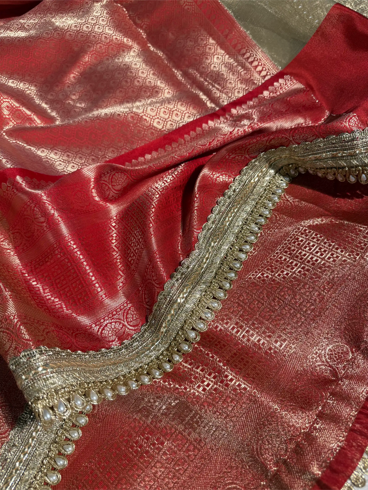 Light Gold Bridal Kanjivaram Tissue Silk Brocade Designer Banarasi Saree