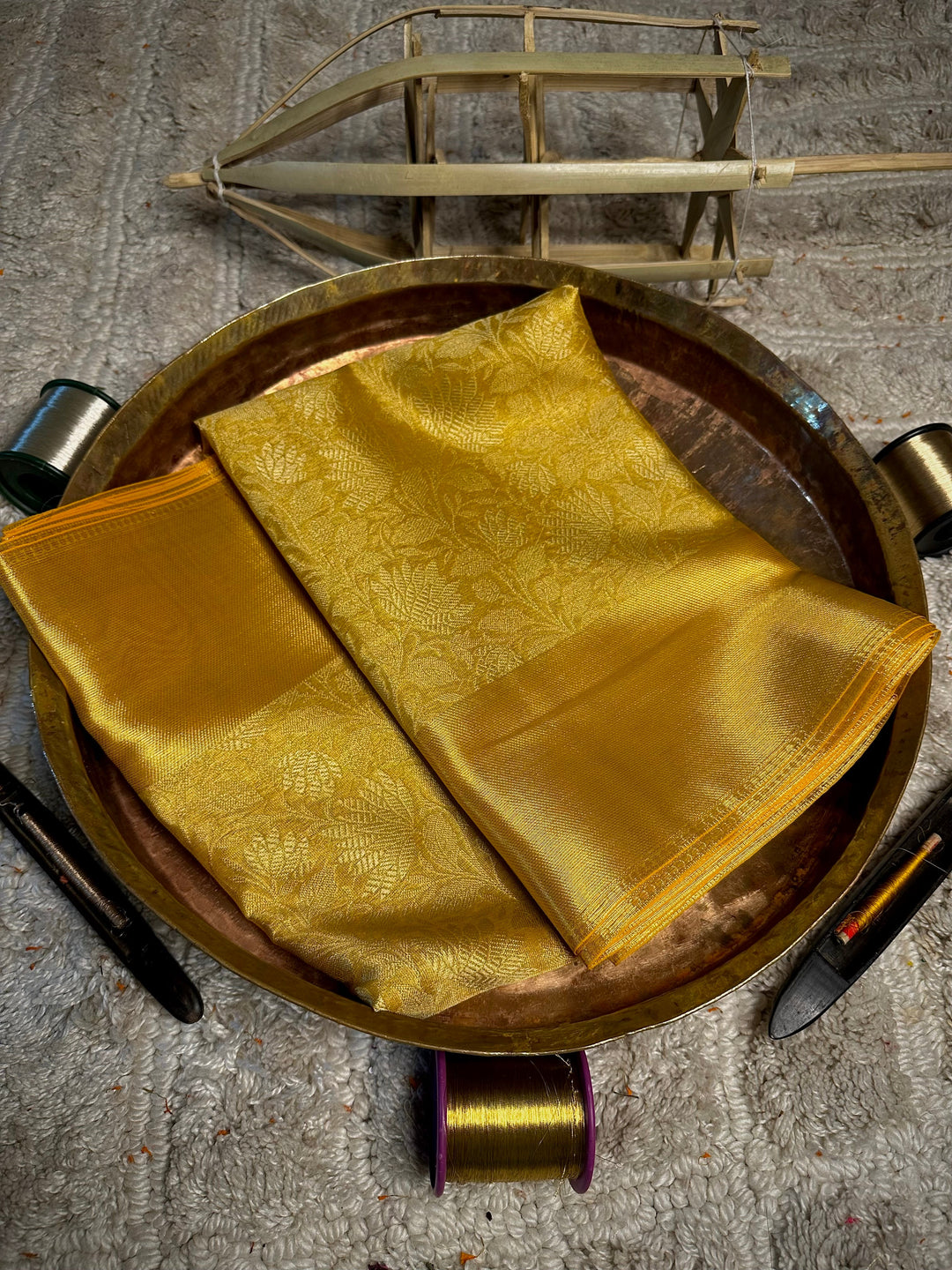 Light Gold Embossed Floral Banarasi Saree