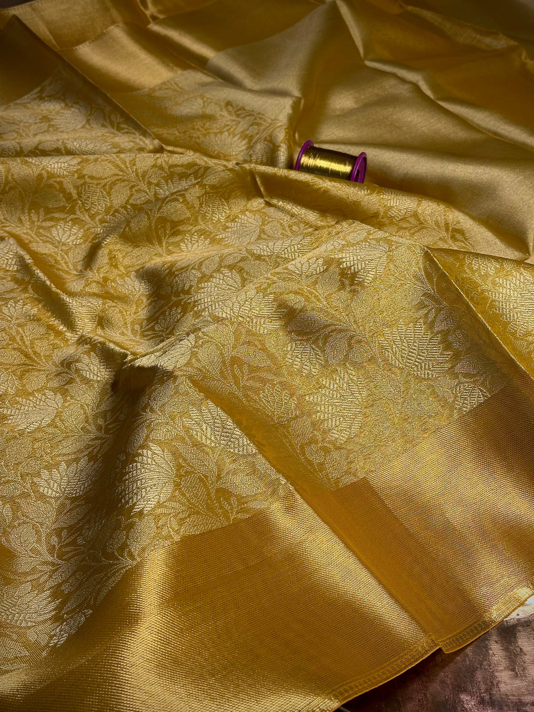 Light Gold Embossed Floral Banarasi Saree