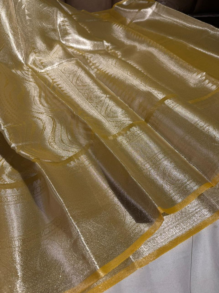 Light Gold Embossed Glass Tissue Silk Banarasi Saree