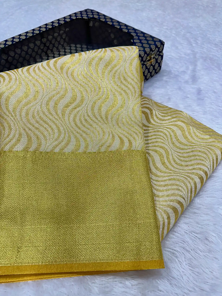 Light Gold Leheriya Kanjivaram Tissue Saree