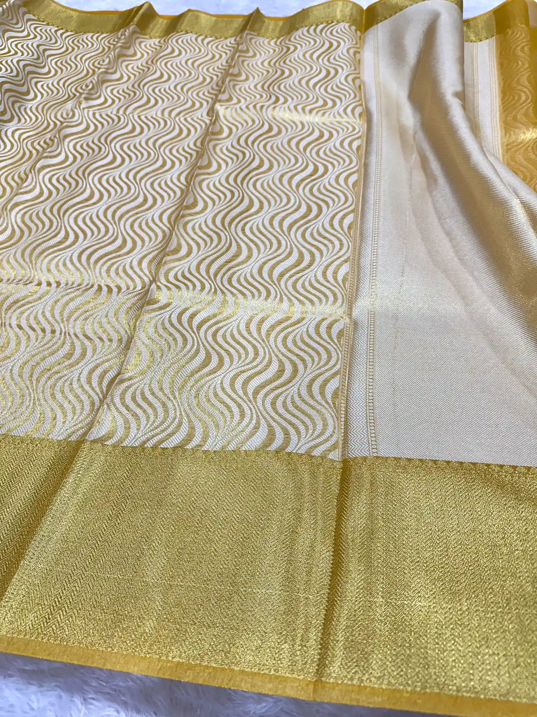 Light Gold Leheriya Kanjivaram Tissue Saree