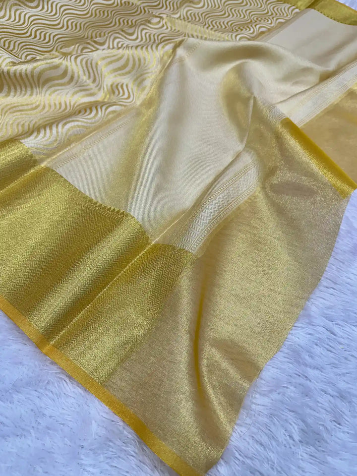 Light Gold Leheriya Kanjivaram Tissue Saree