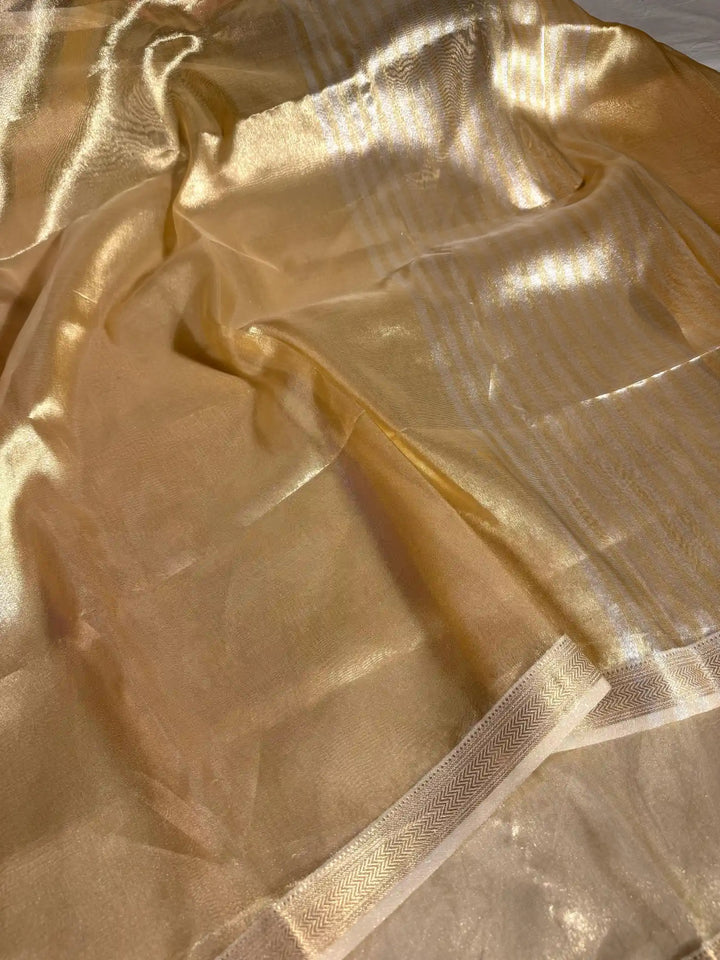 Light Gold Pure Tissue Silk Banarasi Saree