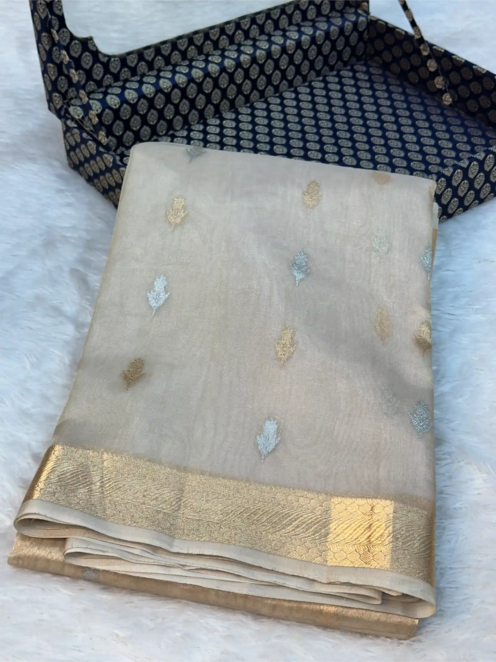 Light Gold Pure Tissue Silk Handwoven Banarasi Saree