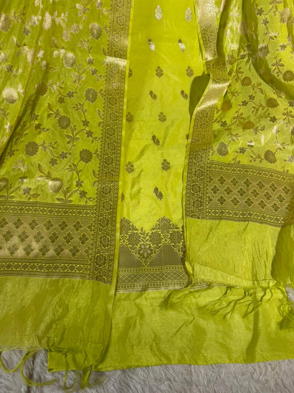 Light Green chinia silk 3 pcs banarasi suit