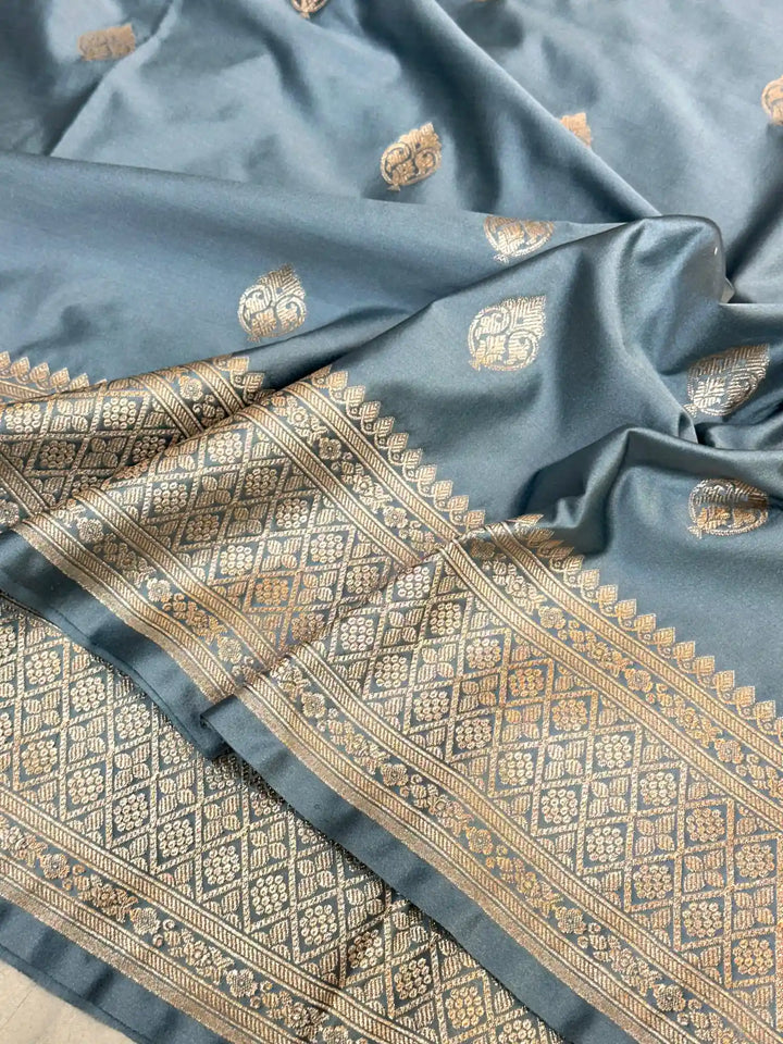 Light Grey Premium Mashru Katan Saree