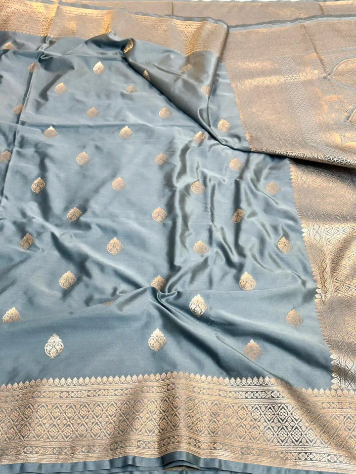 Light Grey Premium Mashru Katan Saree