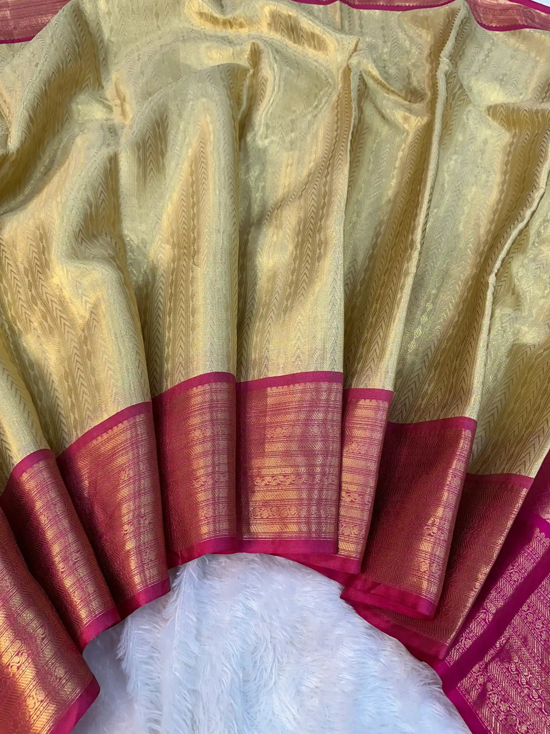 Light Ivory Gold Kanjivaram Brocade Tissue Silk Saree