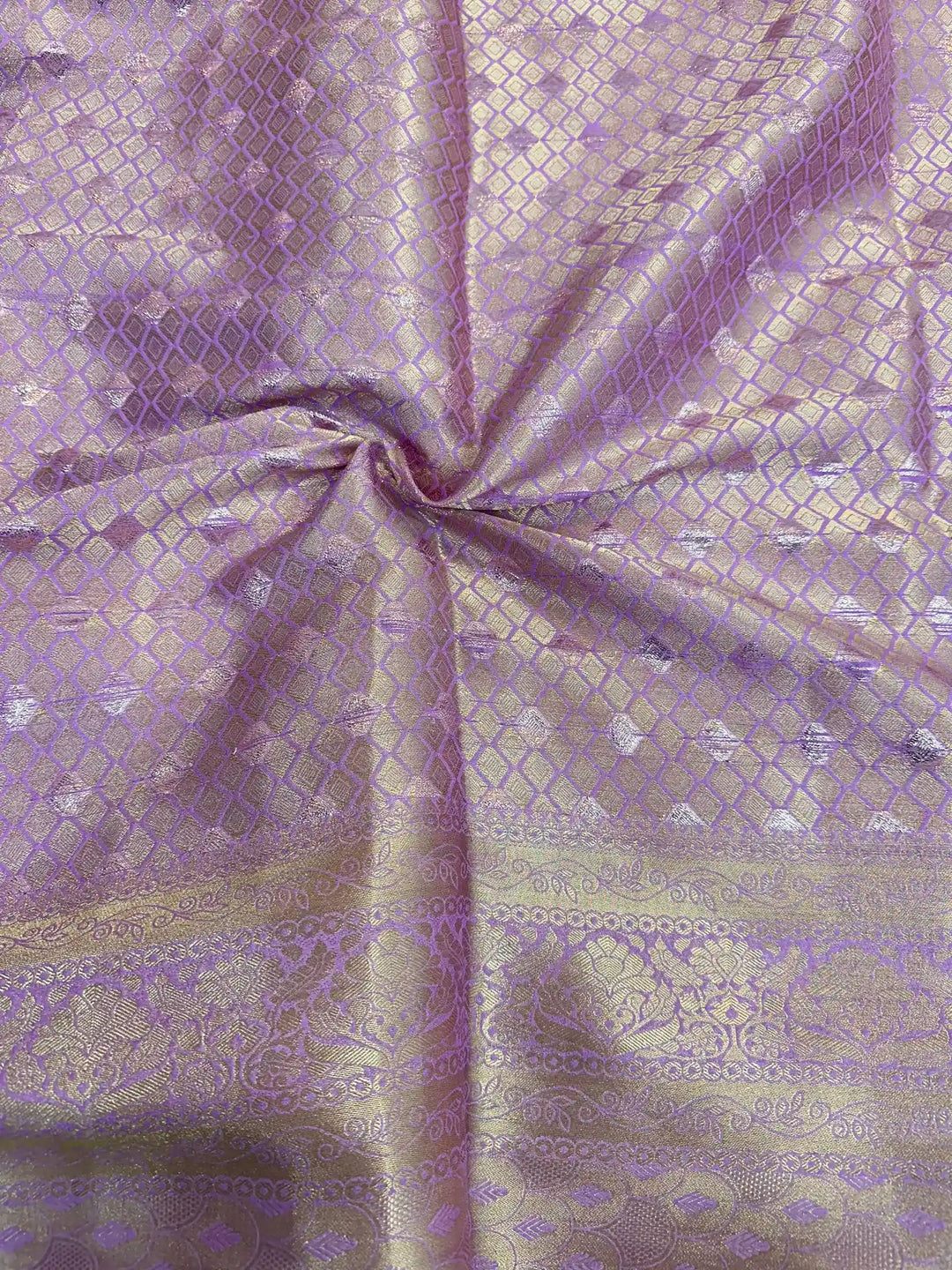 Light Lavender Chiniya Silk Lace Attached Banarasi Saree