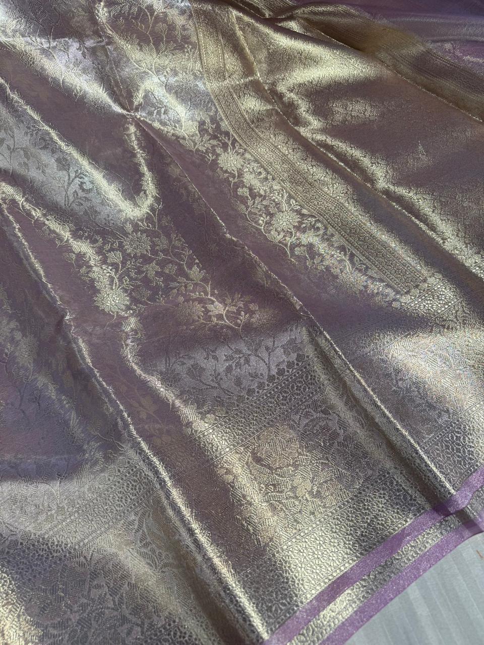 Light Lavender Kanjivaram Bridal Tissue Silk Saree with Rich pallu and blouse