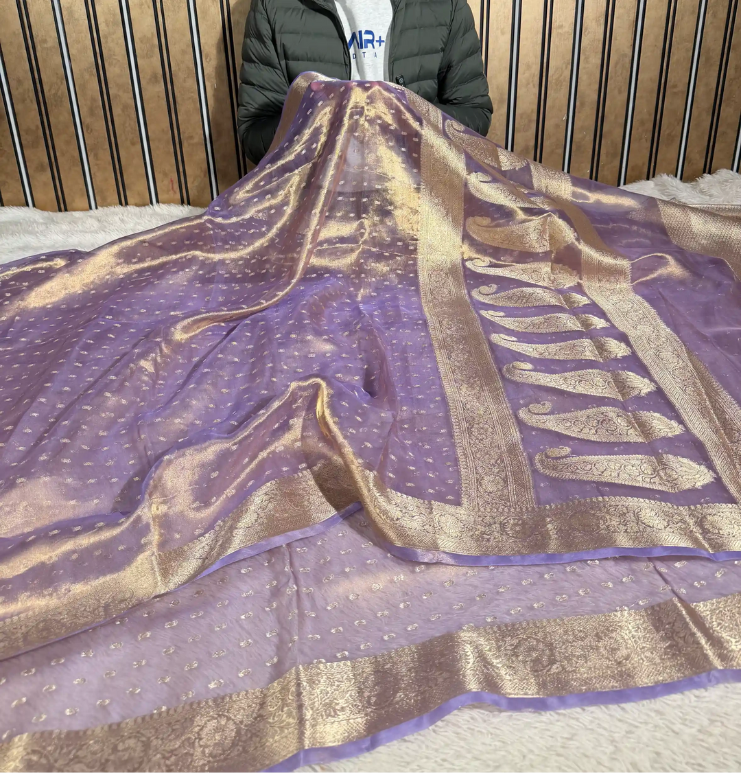 Light Lavender Pure Tissue Silk Eccentric Banarasi Saree 