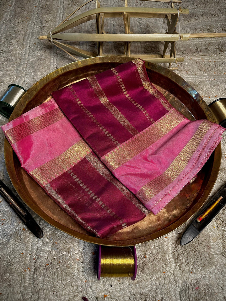 Light Majenta Traditional Weave Cotton Banarasi Saree