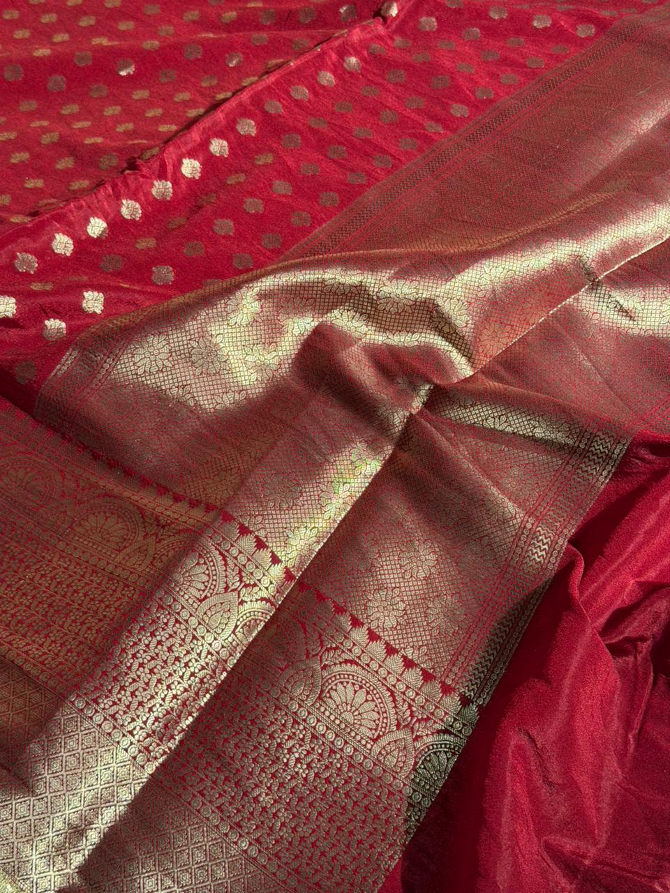 Light Maroon Chinia Silk Designer Lace Work Banarasi Saree