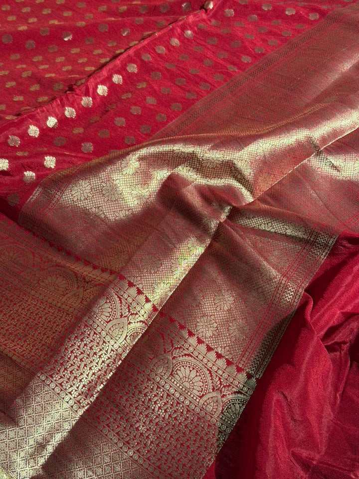 Light Maroon Chinia Silk Designer Lace Work Banarasi Saree