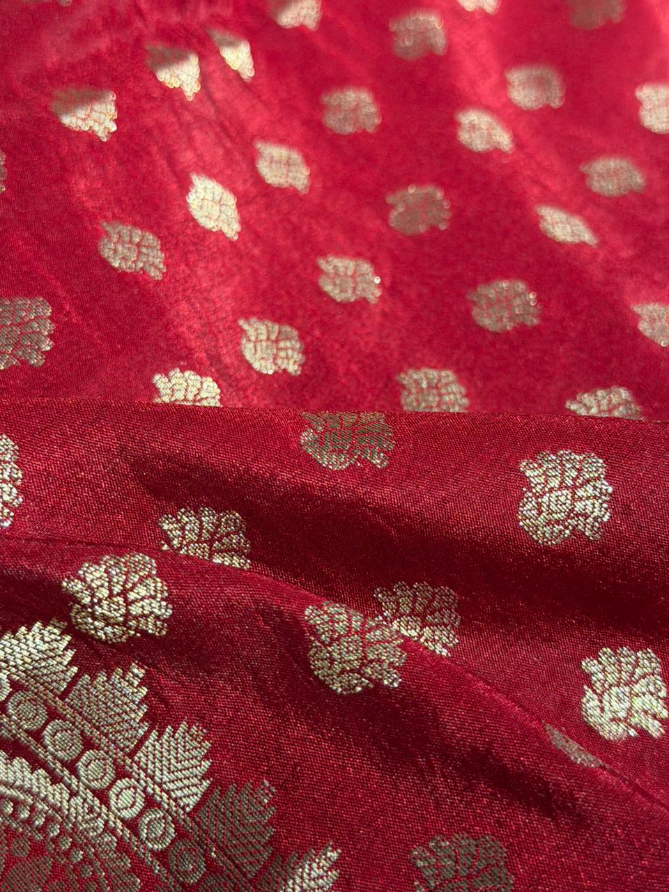 Light Maroon Chinia Silk Designer Lace Work Banarasi Saree