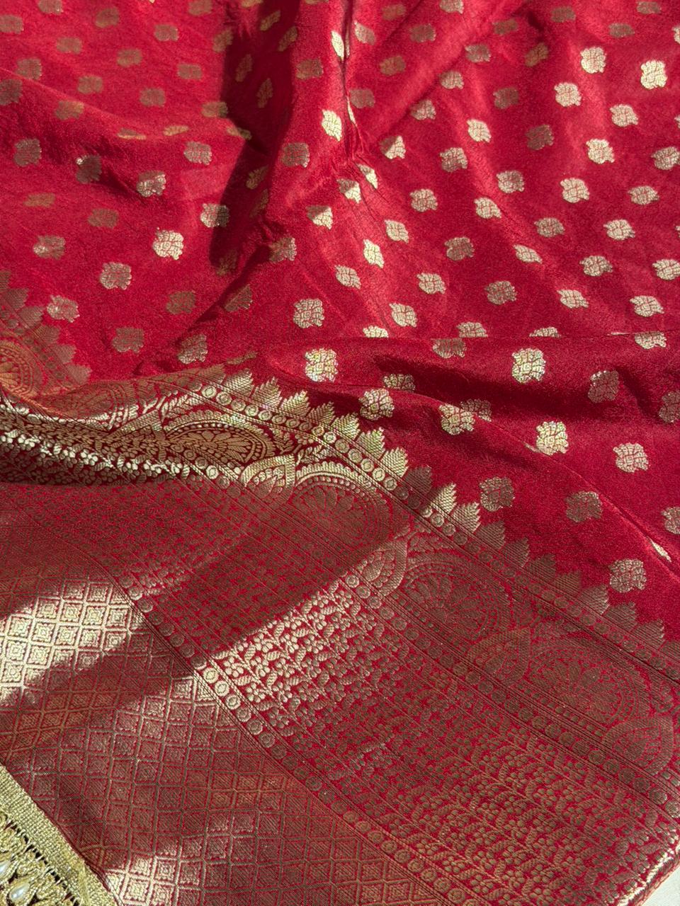 Light Maroon Chinia Silk Designer Lace Work Banarasi Saree