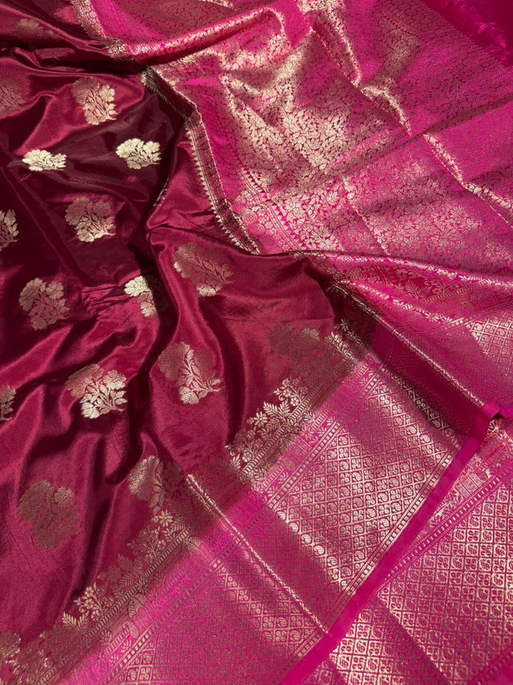 Light Maroon Chinia Silk Traditional Buta Banarasi Saree