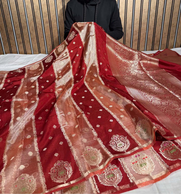 Light Maroon Chinia Tissue Silk Heritage Weave Banarasi Saree