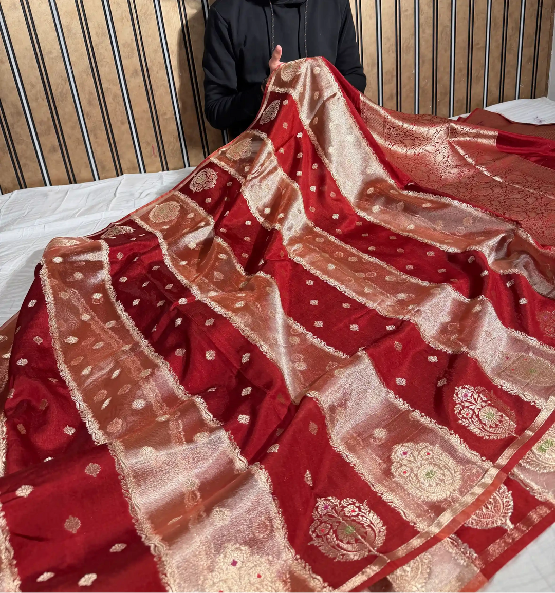 Light Maroon Chinia Tissue Silk Heritage Weave Banarasi Saree