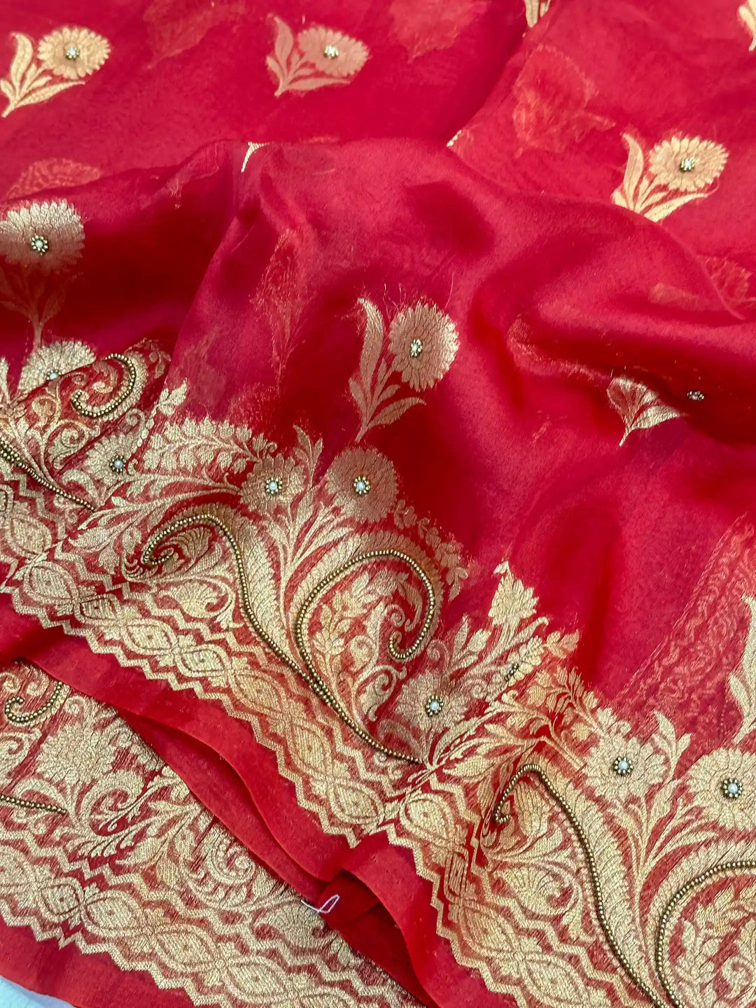 Light Maroon Exclusive Handwork Pure Organza Silk Saree