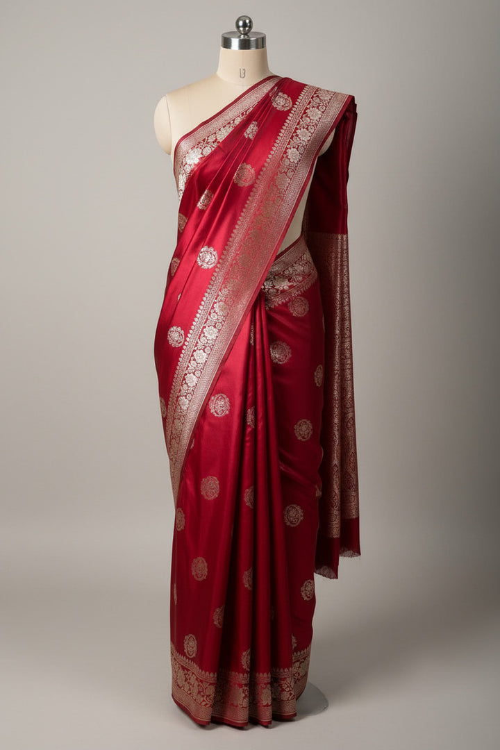 Light Maroon Mashru Katan Silk Eccentric Buta Banarasi Saree