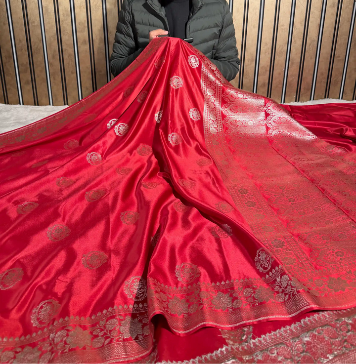 Light Maroon Mashru Katan Silk Eccentric Buta Banarasi Saree 