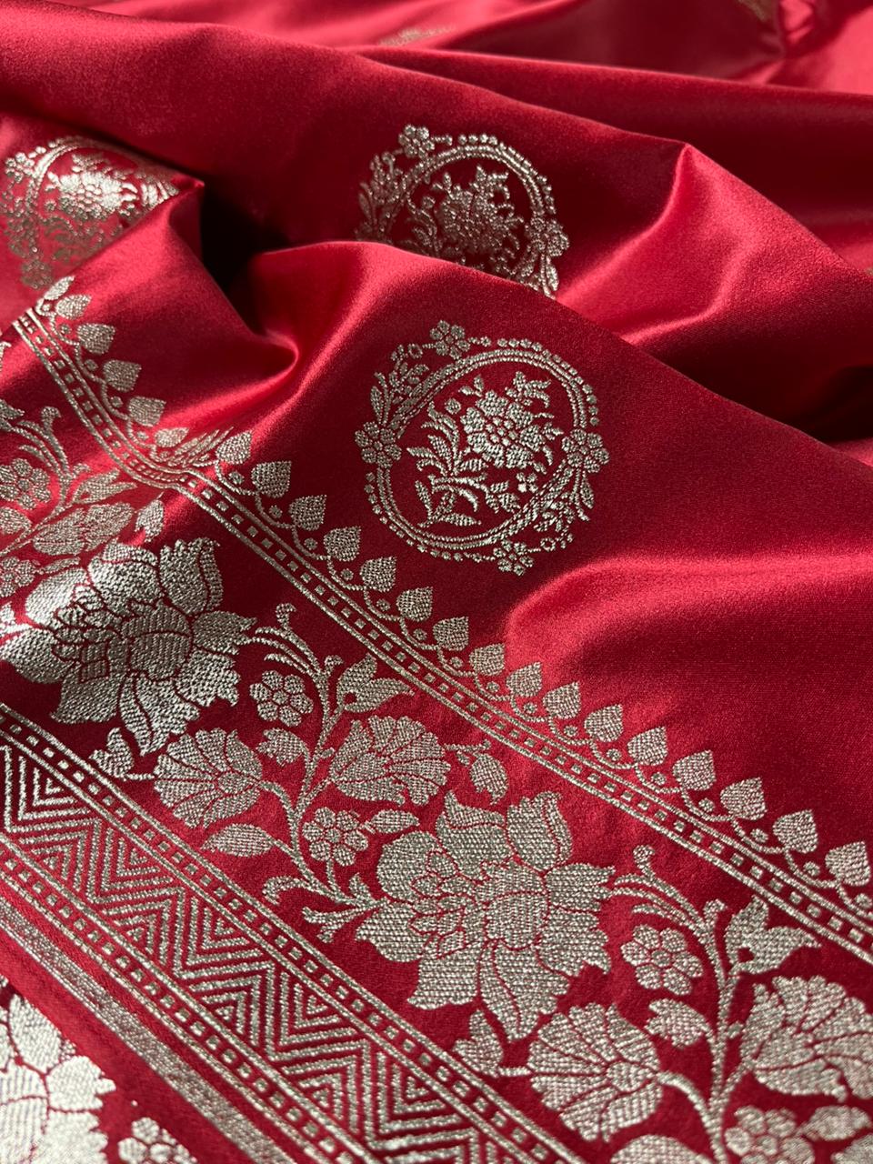 Light Maroon Mashru Katan Silk Eccentric Buta Banarasi Saree