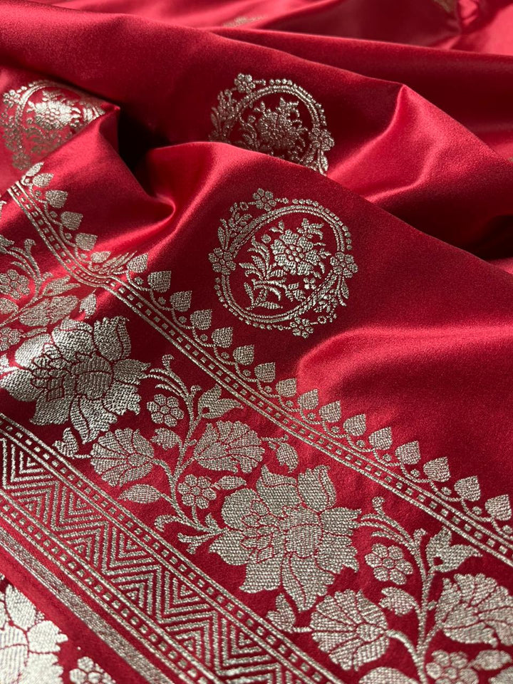 Light Maroon Mashru Katan Silk Eccentric Buta Banarasi Saree