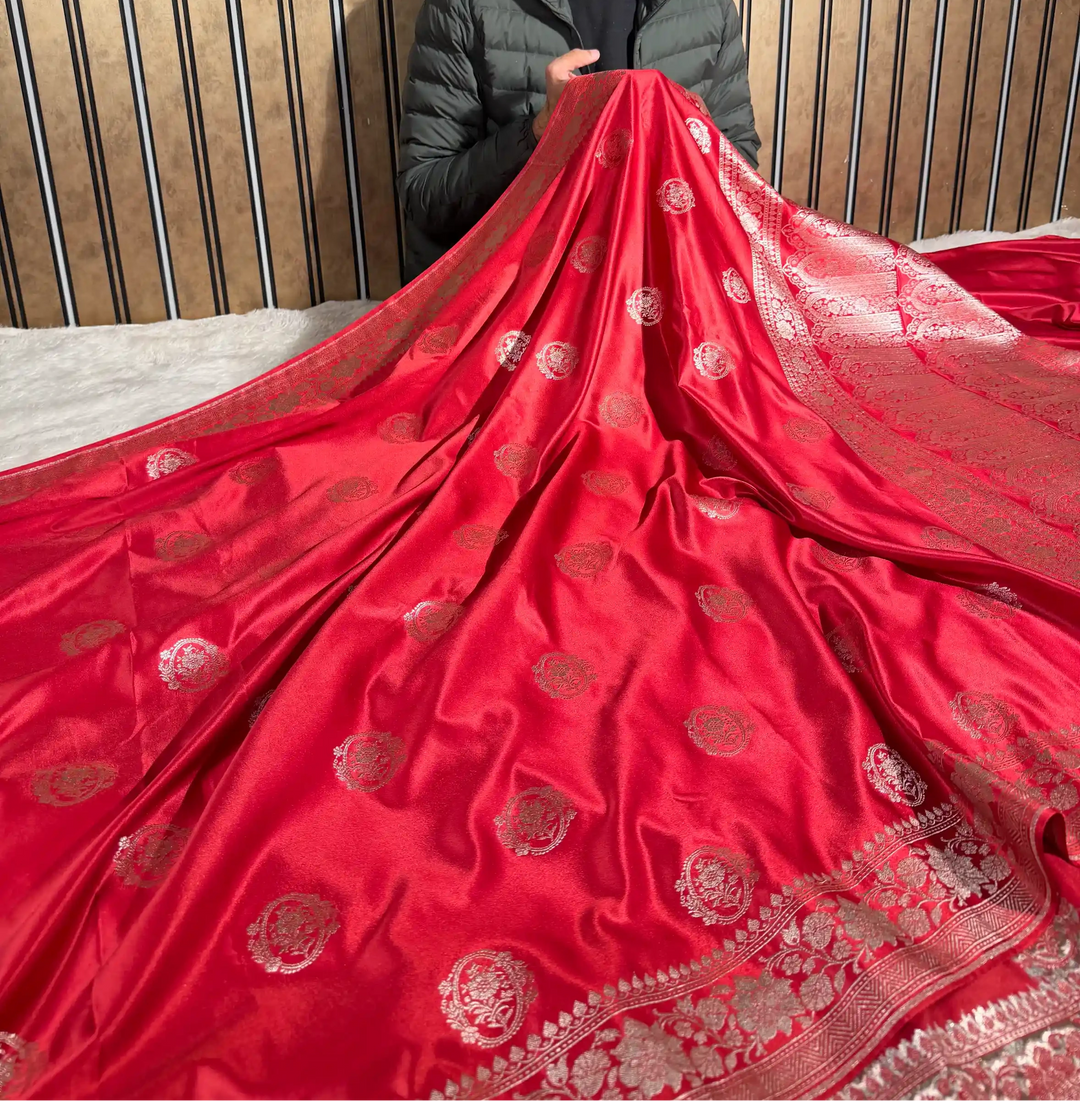 Light Maroon Mashru Katan Silk Eccentric Buta Banarasi Saree 