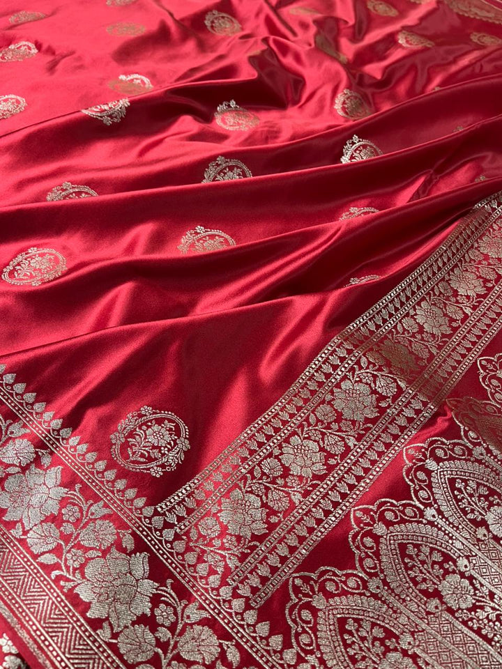Light Maroon Mashru Katan Silk Eccentric Buta Banarasi Saree