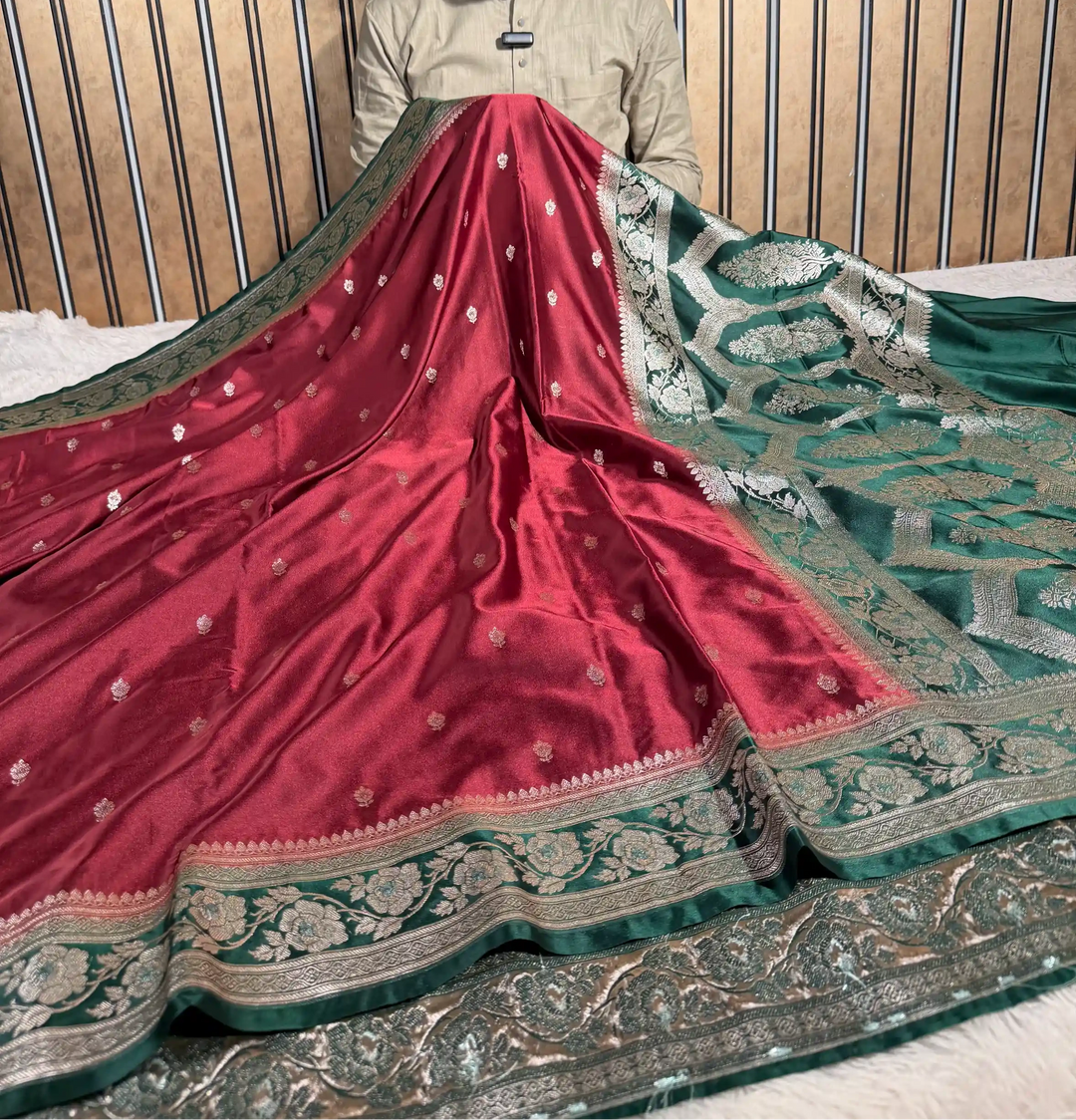 Light Maroon Mashru Katan Silk Eccentric Buti Banarasi Saree