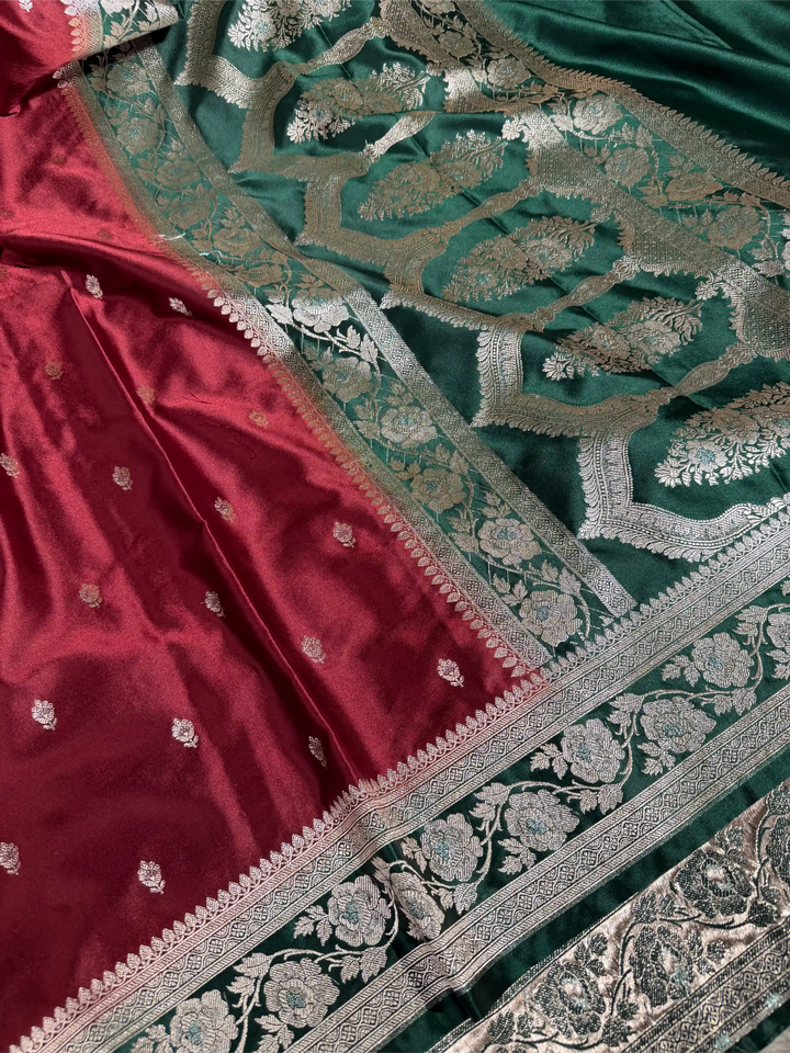 Light Maroon Mashru Katan Silk Eccentric Buti Banarasi Saree