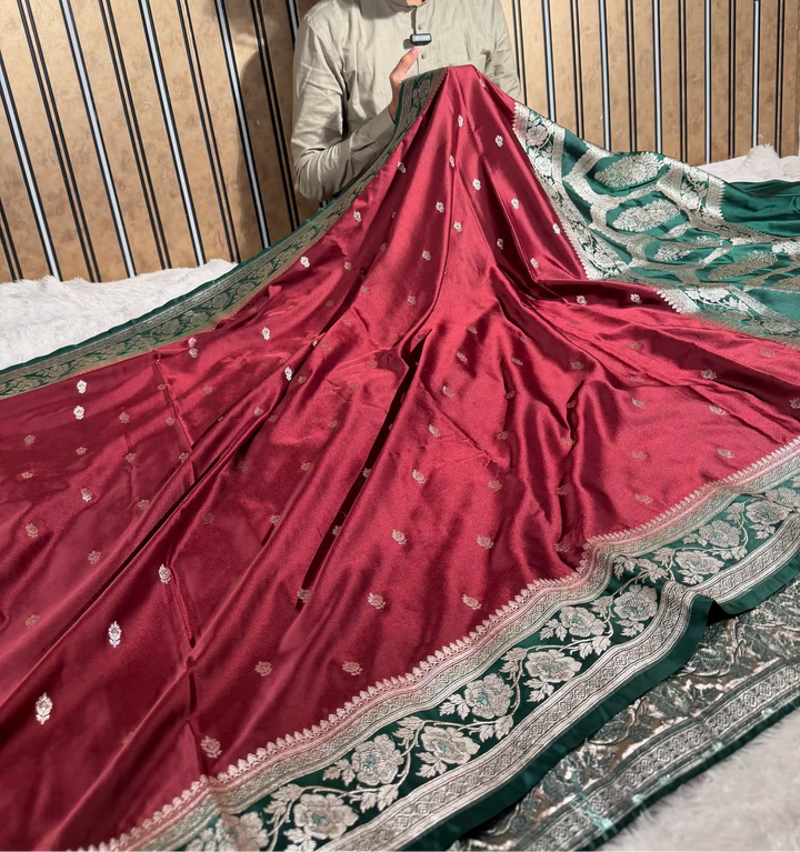 Light Maroon Mashru Katan Silk Eccentric Buti Banarasi Saree