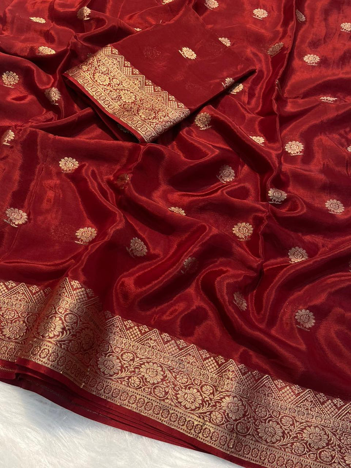 Light Maroon Premium Viscose Crepe Silk Banarasi Saree