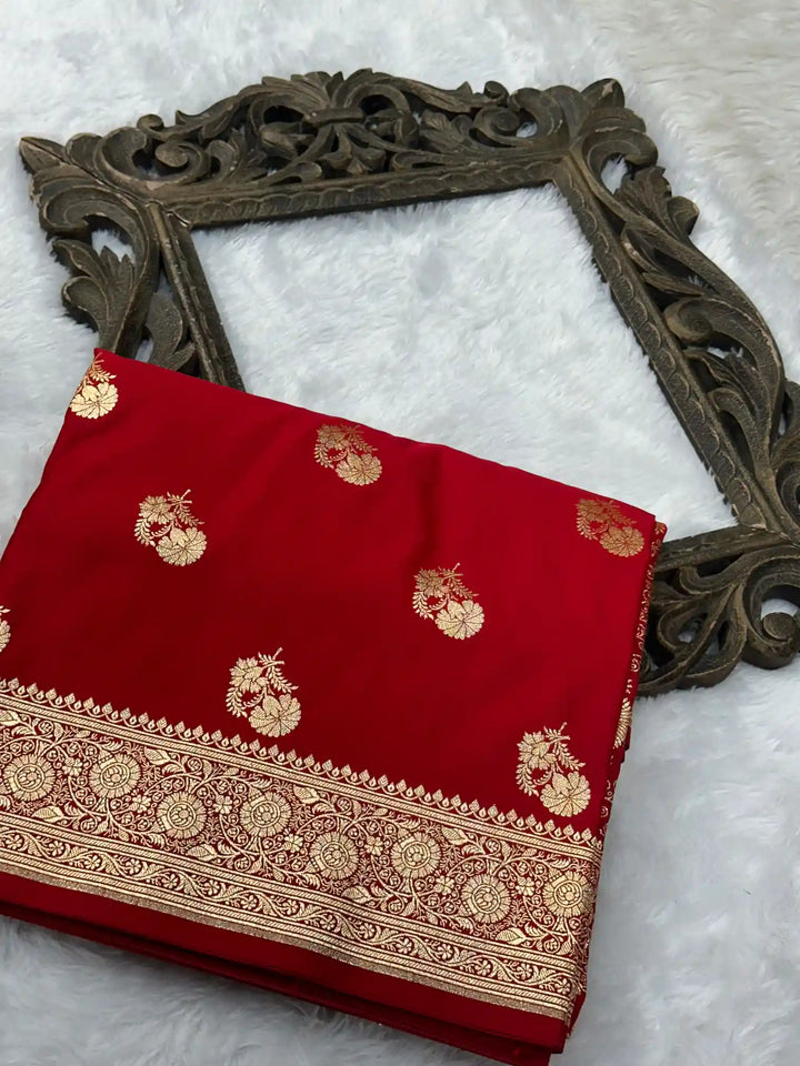 Light Maroon Satin Silk Heritage Weave Banarasi Saree