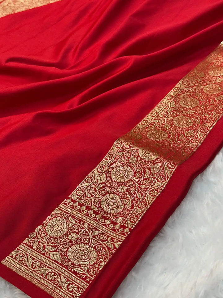 Light Maroon Satin Silk Heritage Weave Banarasi Saree