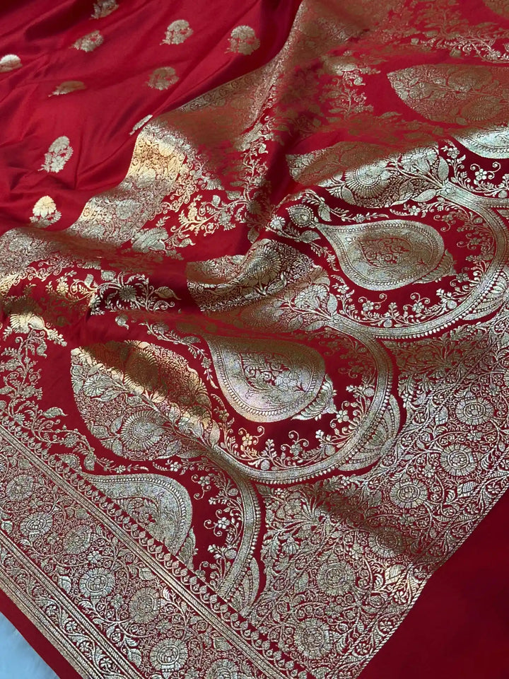 Light Maroon Satin Silk Heritage Weave Banarasi Saree