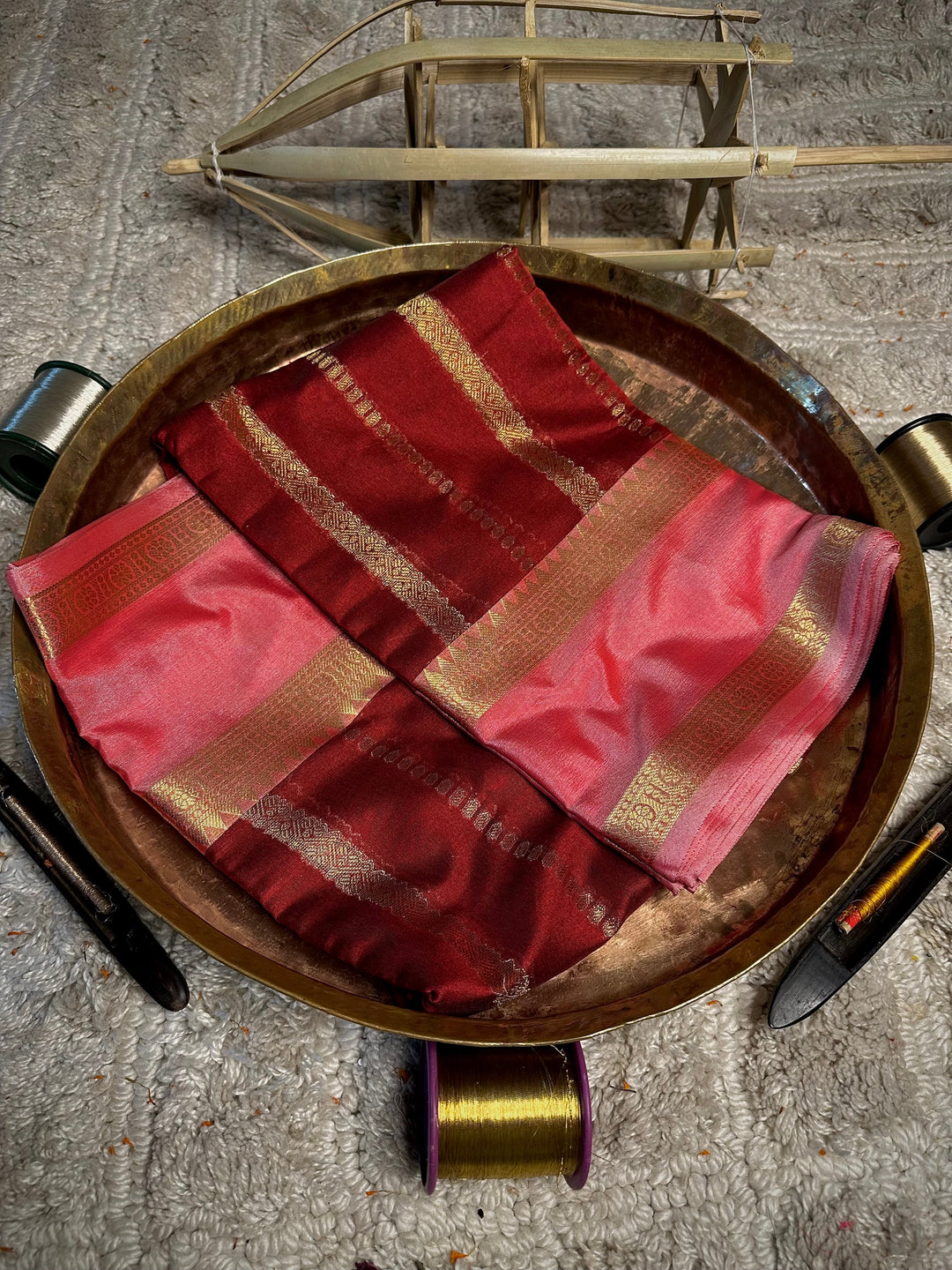 Light Maroon Traditional Weave Cotton Banarasi Saree