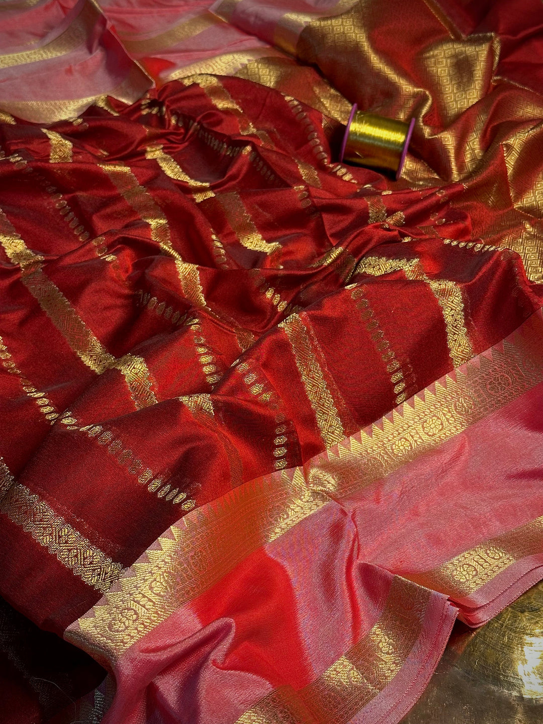 Light Maroon Traditional Weave Cotton Banarasi Saree