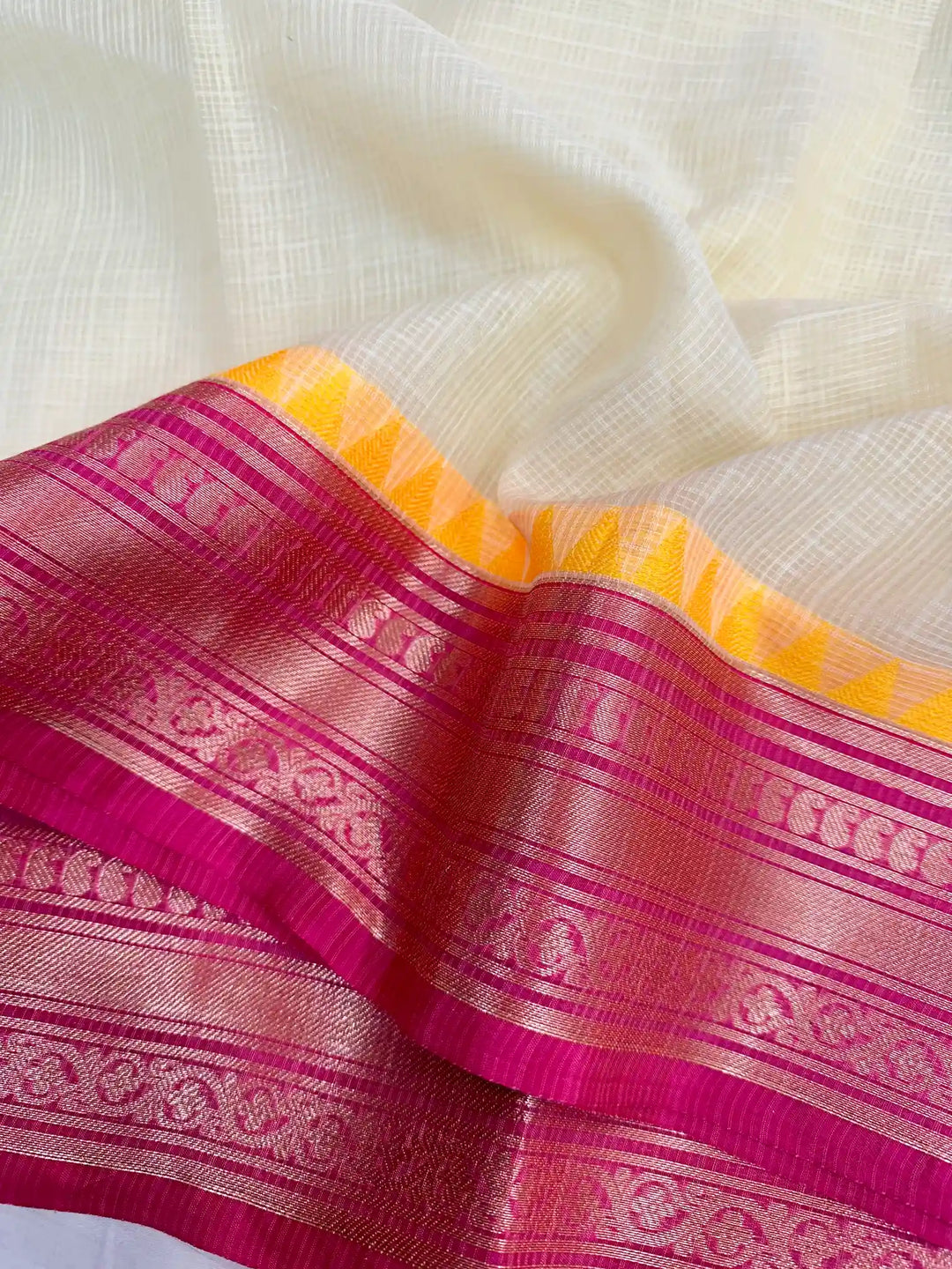 Light Off-White Dharmavaram Cotton Silk Checks Weave Banarasi Saree