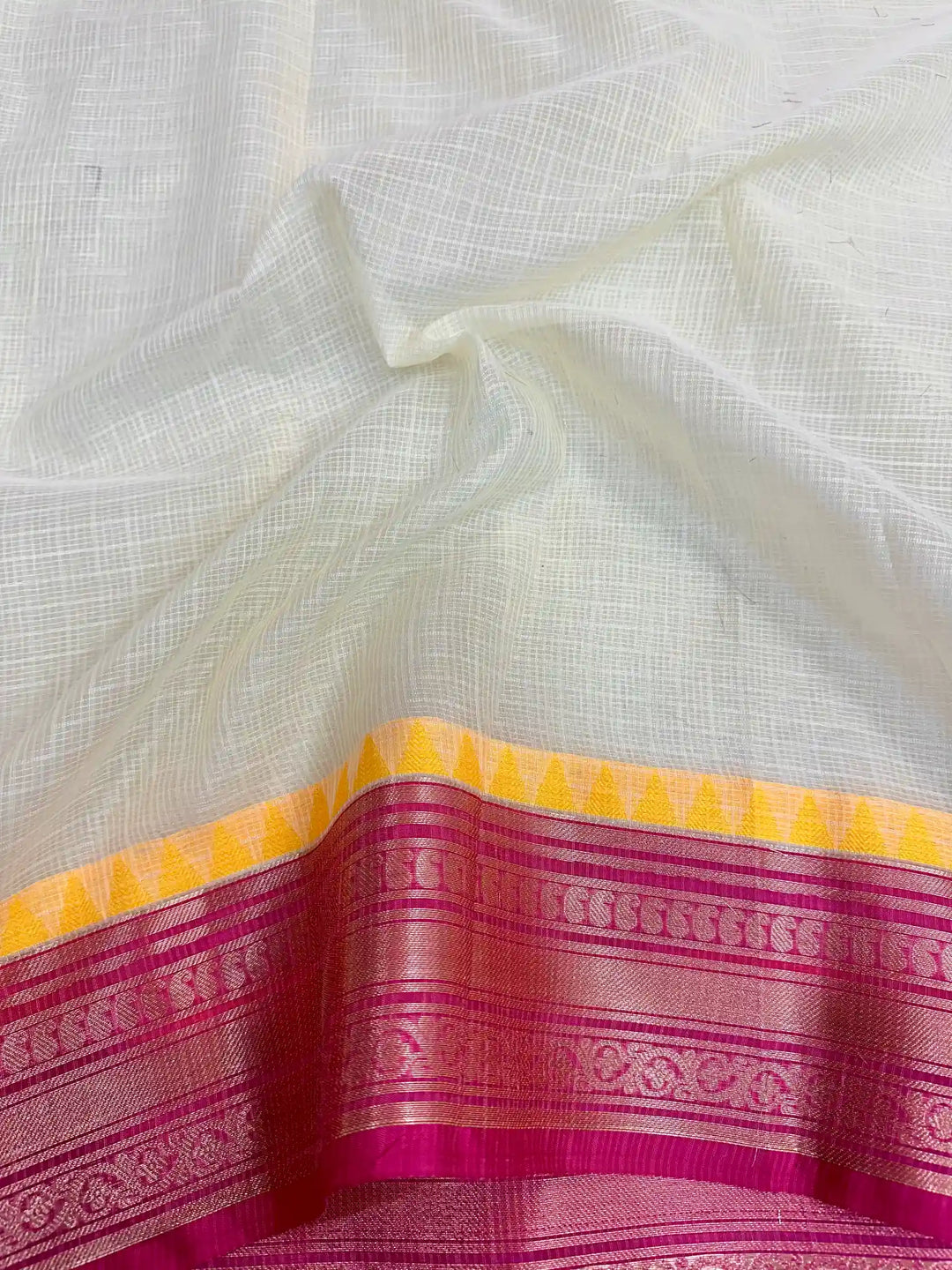 Light Off-White Dharmavaram Cotton Silk Checks Weave Banarasi Saree